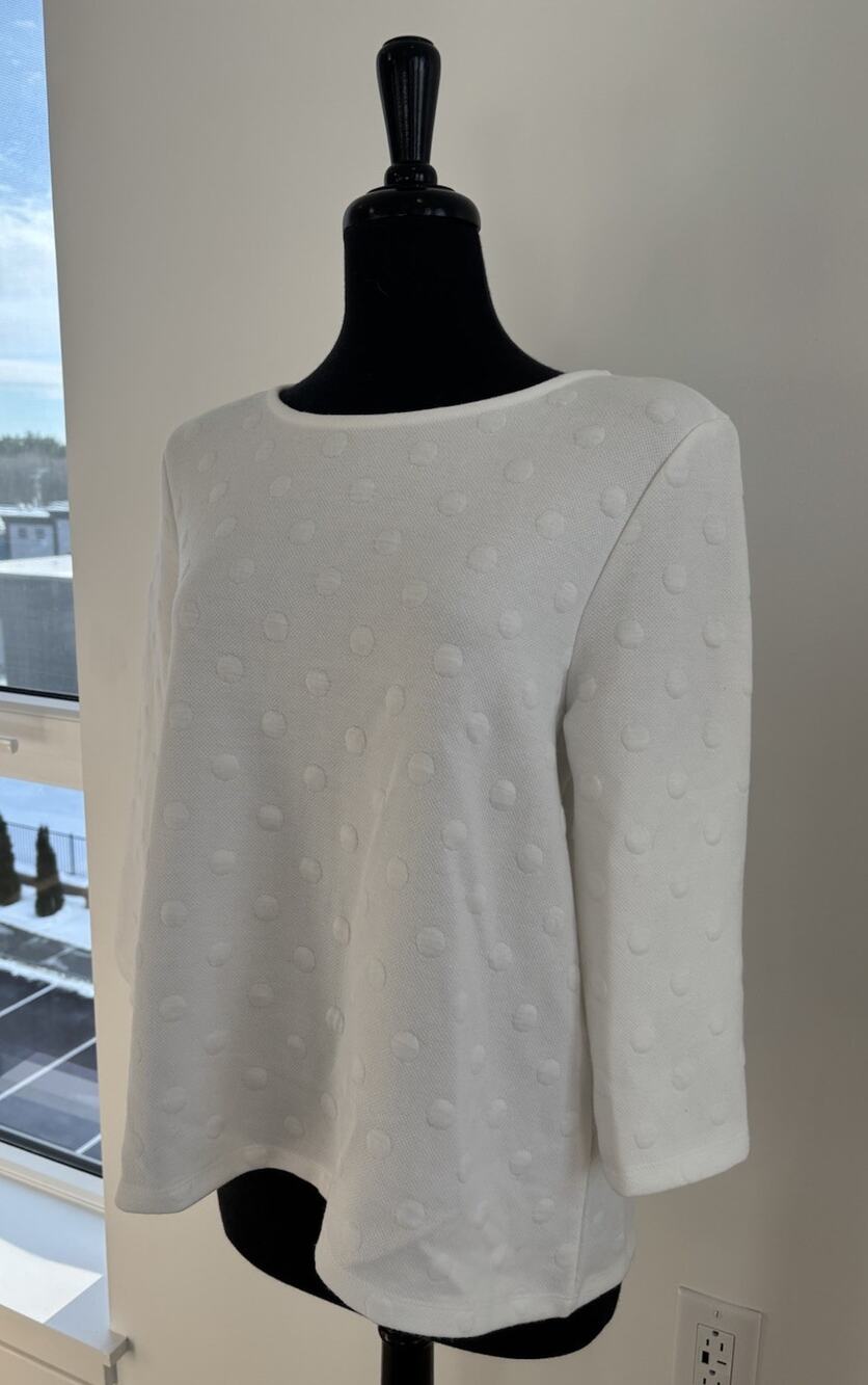 W5 Embroidery Polka Dot Blouse Short Sleeve Zip Up Shirt White XL NWT